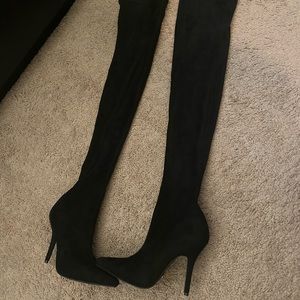 Akira slim black suede thigh high boots